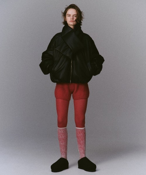 セール】Leather Puffer Jacket With Muffler / マフラーセットレザー