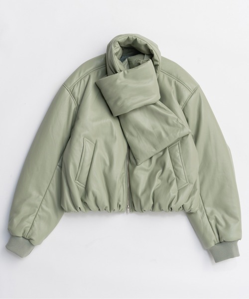 MAISON SPECIAL（メゾンスペシャル）の「Leather Puffer Jacket With Muffler / マフラーセットレザーパッファーブルゾン（ブルゾン・レディース・ブラック/ボルドー/ミント・FREE）」の14枚目の写真