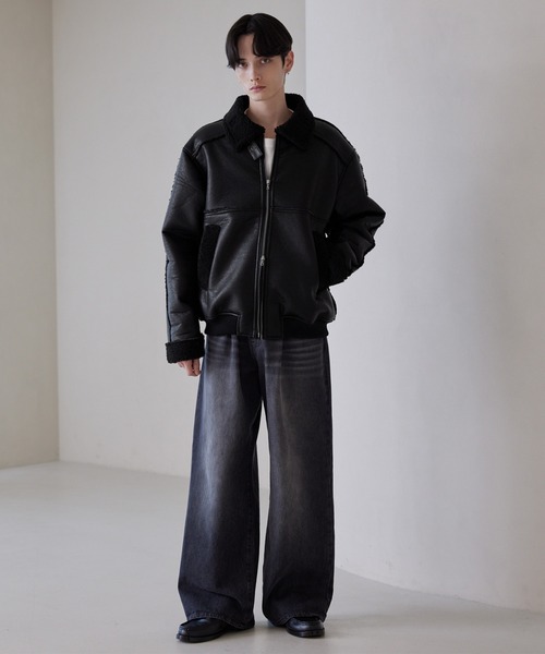 50%off サンタフェ★フェイクムートン ブルゾン（ブラッック）52（3L) 50%off サンタフェ☆フェイクムートン ブルゾン（ブラッック）52（3L)