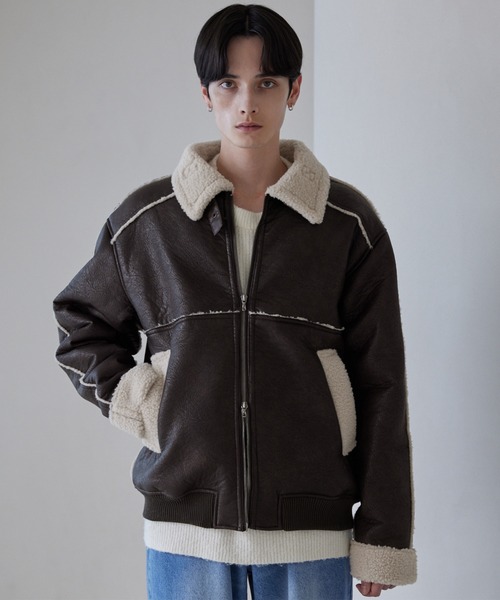 ボアブルゾン アウターKnight A - 騎士A - LUENNA】Fake Mouton Short Boa Jacket / フェイクムートンショート