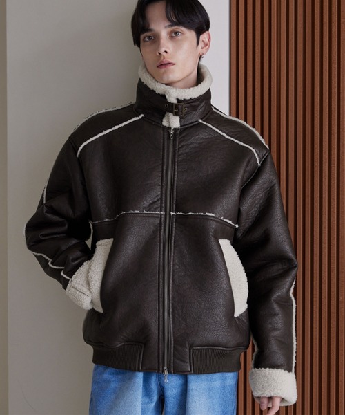 LUENNA（ルエナ）の「【LUENNA】Fake Mouton Short Boa Jacket / フェイクムートンショートボアジャケット（ブルゾン・メンズ・ブラック/ブラウン・L/M/S）」の8枚目の写真