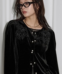 カーディガン/ボレロ（ブラック/黒色系・花柄・ボタニカル柄