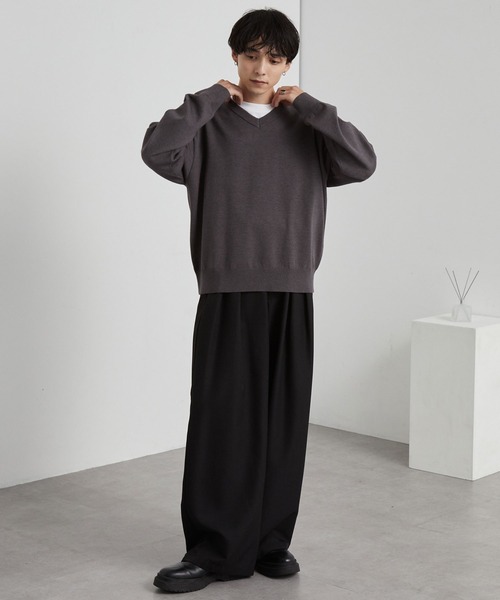 スウェットライク ベーシック オーバーサイズ Vネックニット MONO-MART