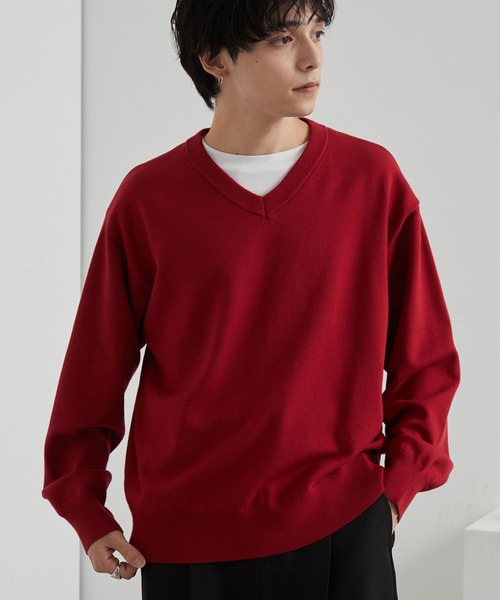 MONO-MART(モノマート)の「スウェットライク ベーシック オーバーサイズ Vネックニット(ニット/セーター・メンズ・チャコール/ブラック/グレー/キャメル/レッド/ネイビー・S/L/M)」の13枚目の写真