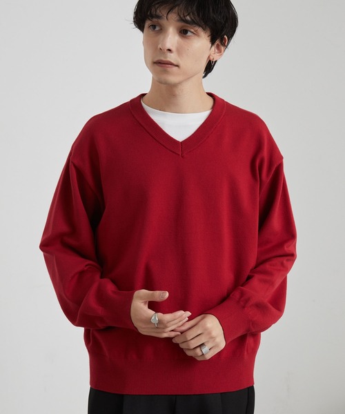 MONO-MART(モノマート)の「スウェットライク ベーシック オーバーサイズ Vネックニット(ニット/セーター・メンズ・チャコール/ブラック/グレー/キャメル/レッド/ネイビー・S/L/M)」の14枚目の写真