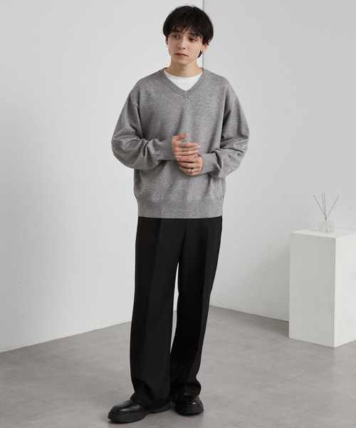 スウェットライク ベーシック オーバーサイズ Vネックニット MONO-MART