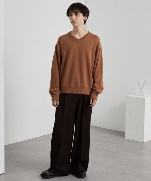スウェットライク ベーシック オーバーサイズ Vネックニット MONO-MART