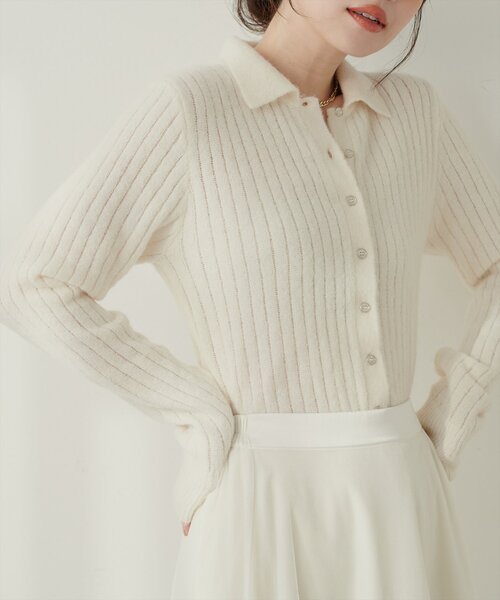 natural couture(ナチュラルクチュール)の「【WEB限定】モヘアタッチ衿付きニット(ニット/セーター・レディース・グレー/オフホワイト/ブラック/サックスブルー・FREE)」の6枚目の写真