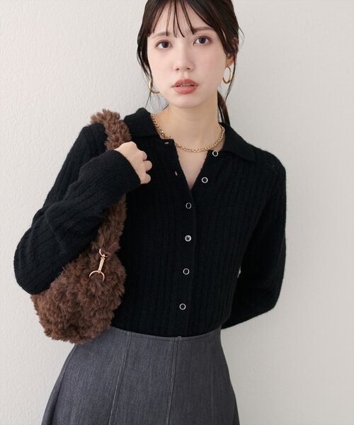 セール】【WEB限定】モヘアタッチ衿付きニット（ニット/セーター