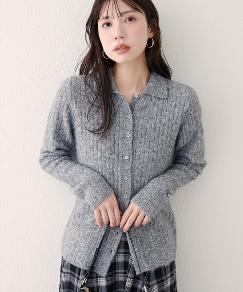natural couture(ナチュラルクチュール)の「【WEB限定】モヘアタッチ衿付きニット(ニット/セーター・レディース・グレー/オフホワイト/ブラック/サックスブルー・FREE)」の1枚目の写真