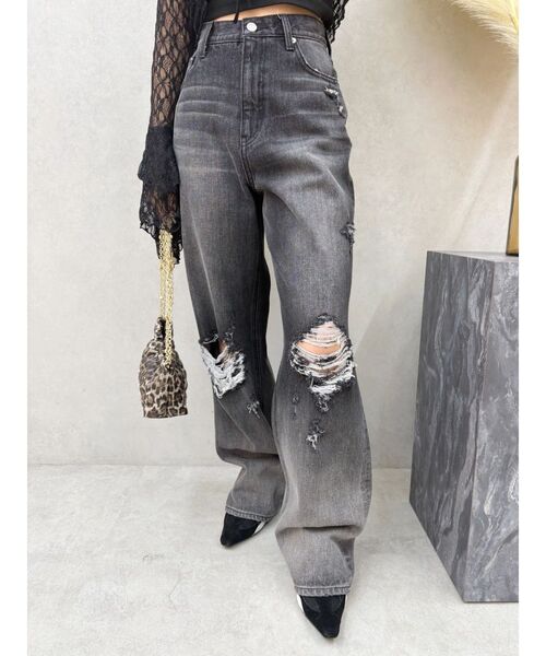 EVRIS（エヴリス）の「ヴィンテージイクダメージワイドデニムパンツ（デニムパンツ・レディース・インディゴブルー/ブラック・SMALL/MEDIUM）」の2枚目の写真