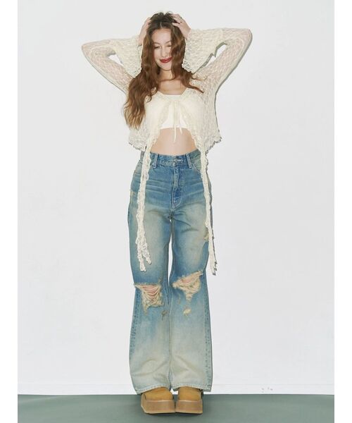 EVRIS（エヴリス）の「ヴィンテージイクダメージワイドデニムパンツ（デニムパンツ・レディース・インディゴブルー/ブラック・SMALL/MEDIUM）」の21枚目の写真