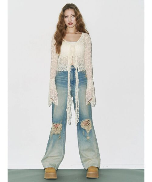 EVRIS（エヴリス）の「ヴィンテージイクダメージワイドデニムパンツ（デニムパンツ・レディース・インディゴブルー/ブラック・SMALL/MEDIUM）」の9枚目の写真