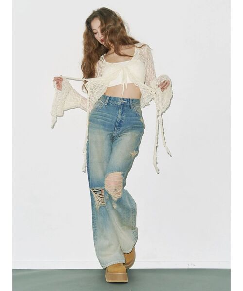 EVRIS（エヴリス）の「ヴィンテージイクダメージワイドデニムパンツ（デニムパンツ・レディース・インディゴブルー/ブラック・SMALL/MEDIUM）」の18枚目の写真