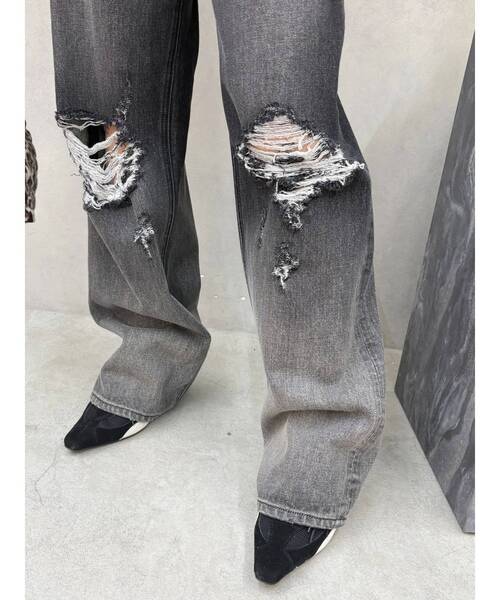 EVRIS（エヴリス）の「ヴィンテージイクダメージワイドデニムパンツ（デニムパンツ・レディース・インディゴブルー/ブラック・SMALL/MEDIUM）」の5枚目の写真