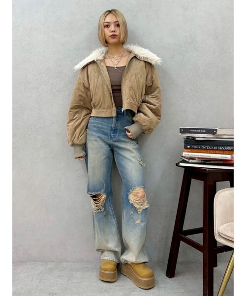 EVRIS（エヴリス）の「ヴィンテージイクダメージワイドデニムパンツ（デニムパンツ・レディース・インディゴブルー/ブラック・SMALL/MEDIUM）」の10枚目の写真