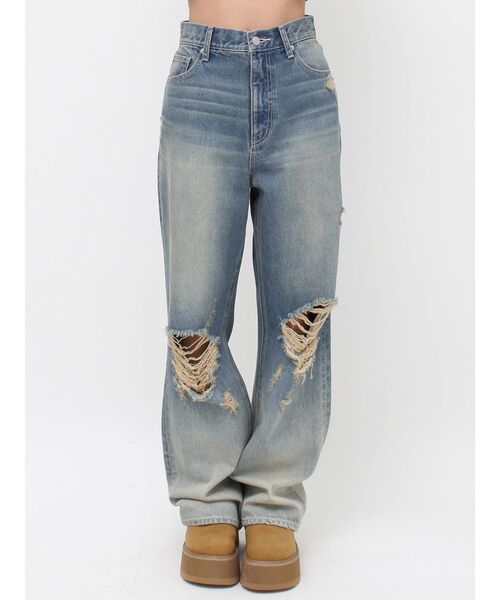 EVRIS（エヴリス）の「ヴィンテージイクダメージワイドデニムパンツ（デニムパンツ・レディース・インディゴブルー/ブラック・SMALL/MEDIUM）」の13枚目の写真