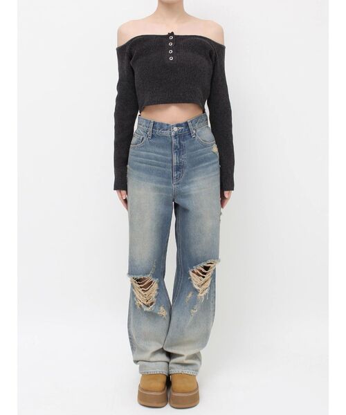 EVRIS（エヴリス）の「ヴィンテージイクダメージワイドデニムパンツ（デニムパンツ・レディース・インディゴブルー/ブラック・SMALL/MEDIUM）」の19枚目の写真