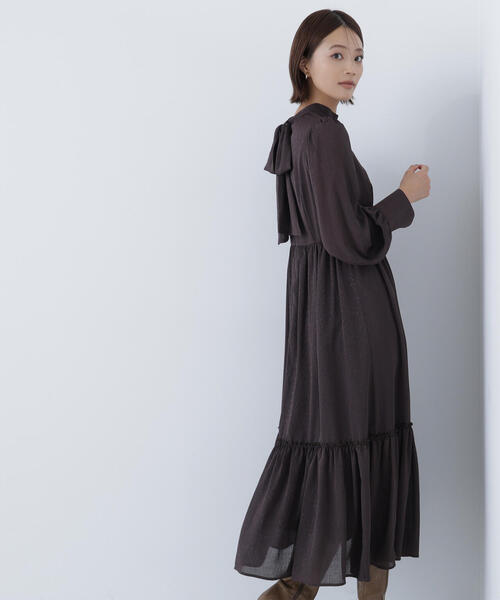 ★新品未使用★24ssナチュラルビューティーベーシック　★ジャガードワンピース セール】◇バックリボンジャガードワンピース（ワンピース）｜NATURAL