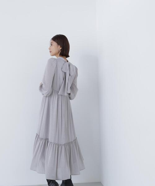 NATURAL BEAUTY BASIC(ナチュラルビューティーベーシック)の「◇バックリボンジャガードワンピース(ワンピース・レディース・ダークブラウン/グレー/オフホワイト・MEDIUM/P/S)」の1枚目の写真