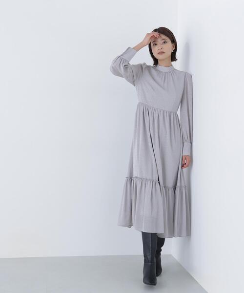 NATURAL BEAUTY BASIC(ナチュラルビューティーベーシック)の「◇バックリボンジャガードワンピース(ワンピース・レディース・ダークブラウン/グレー/オフホワイト・MEDIUM/P/S)」の5枚目の写真
