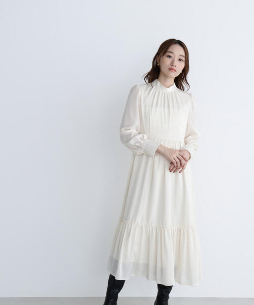 ★新品未使用★24ssナチュラルビューティーベーシック　★ジャガードワンピース セール】◇バックリボンジャガードワンピース（ワンピース）｜NATURAL