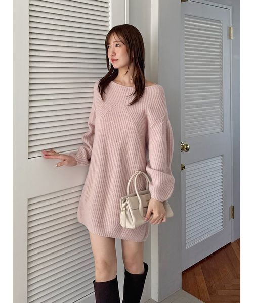 SNIDEL(スナイデル)の「ラクーンミニニットワンピース(ワンピース・レディース・ライトベージュ/チャコールグレー/ピンク・F)」の3枚目の写真