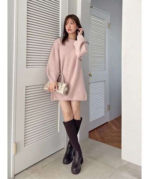 SNIDEL(スナイデル)の「ラクーンミニニットワンピース(ワンピース・レディース・ライトベージュ/チャコールグレー/ピンク・F)」の11枚目の写真