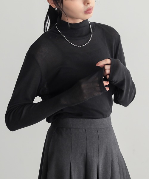 for/c(フォーシー)の「ウール混ハイネックカットソー【サスティナブル】(Tシャツ/カットソー・レディース・オフホワイト/ブラック/チャコール・M/L/LL)」の18枚目の写真