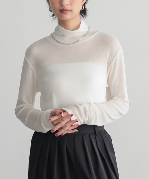 for/c(フォーシー)の「ウール混ハイネックカットソー【サスティナブル】(Tシャツ/カットソー・レディース・オフホワイト/ブラック/チャコール・M/L/LL)」の7枚目の写真