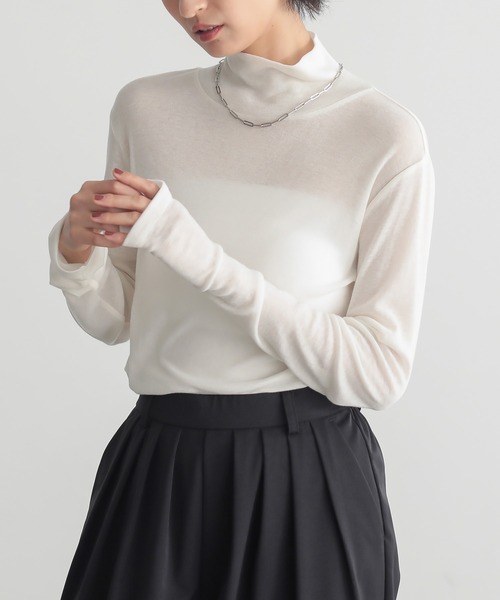 for/c(フォーシー)の「ウール混ハイネックカットソー【サスティナブル】(Tシャツ/カットソー・レディース・オフホワイト/ブラック/チャコール・M/L/LL)」の8枚目の写真