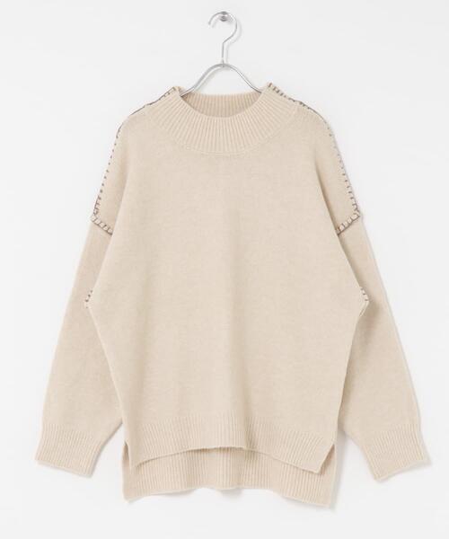 ITEMS URBANRESEARCH（アイテムズ アーバンリサーチ）の「ハンドステッチハイネックニット（ニット/セーター・レディース・グリーン/オフホワイト/ライトブラウン/グレー・FREE）」の10枚目の写真