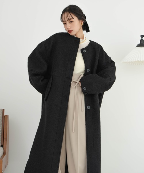 ブークレノーカラーロングコート（その他アウター）｜hinari（ヒナリ