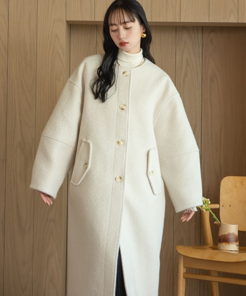 hinari(ヒナリ)の「ブークレノーカラーロングコート(その他アウター・レディース・ベージュ/アイボリー/ブラック・SMALL/FREE)」の13枚目の写真