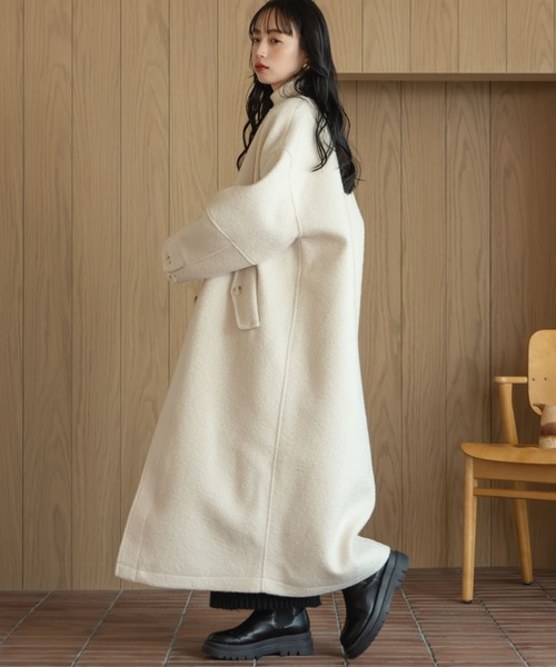 hinari(ヒナリ)の「ブークレノーカラーロングコート(その他アウター・レディース・ベージュ/アイボリー/ブラック・SMALL/FREE)」の9枚目の写真