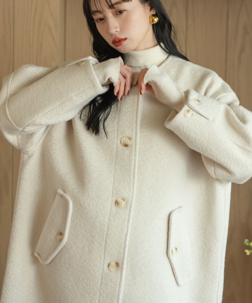 hinari(ヒナリ)の「ブークレノーカラーロングコート(その他アウター・レディース・ベージュ/アイボリー/ブラック・SMALL/FREE)」の10枚目の写真