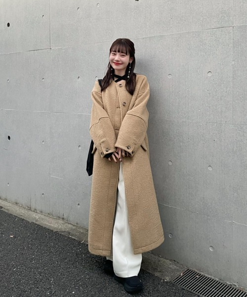 ブークレノーカラーロングコート（その他アウター）｜hinari（ヒナリ