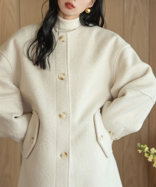 hinari(ヒナリ)の「ブークレノーカラーロングコート(その他アウター・レディース・ベージュ/アイボリー/ブラック・SMALL/FREE)」の14枚目の写真