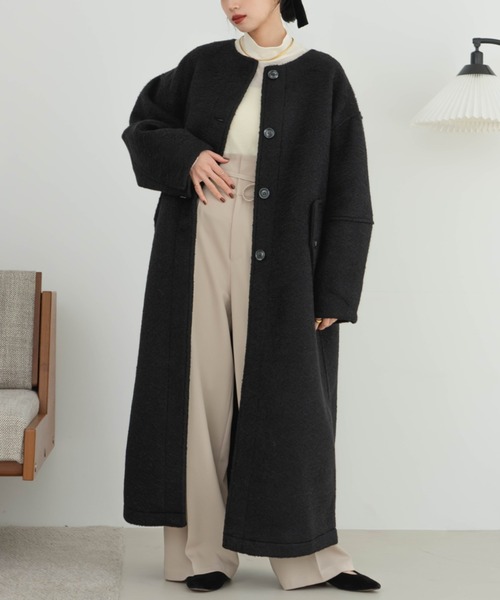 ブークレノーカラーロングコート（その他アウター）｜hinari（ヒナリ