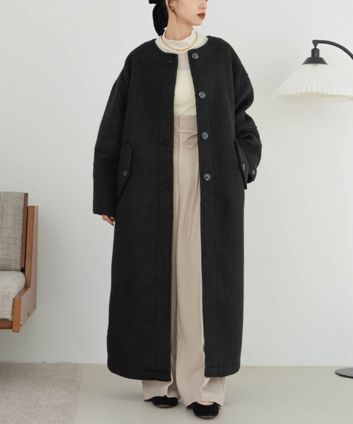 ブークレノーカラーロングコート（その他アウター）｜hinari（ヒナリ