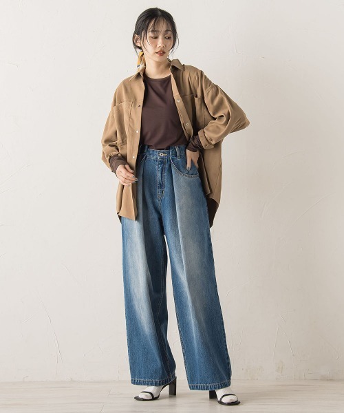 Droite lautreamont（ドロワットロートレアモン）の「フェイクスエードシャツ≪洗濯機で洗える≫（シャツ/ブラウス・レディース・キャメル/チャコールグレー・M）」の19枚目の写真