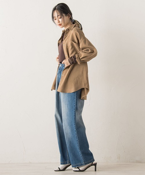 Droite lautreamont（ドロワットロートレアモン）の「フェイクスエードシャツ≪洗濯機で洗える≫（シャツ/ブラウス・レディース・キャメル/チャコールグレー・M）」の20枚目の写真