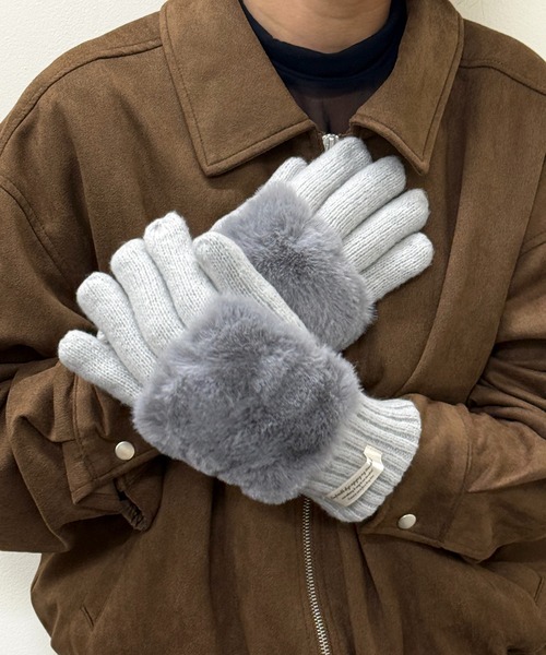 セール】【SETUP7】C'est doux ファー付き 裏ボア 5本指手袋 FTL（手袋