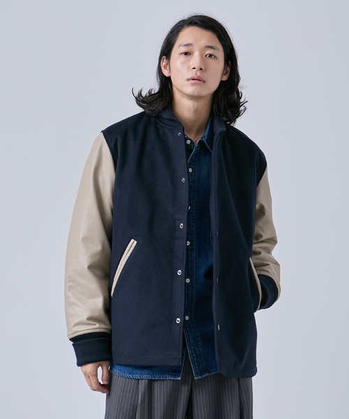 BC.STOCK バーシティージャケット　スタジャン　ウール　ベーセーストック タスマニアウール ウインドシャフト バーシティージャケット