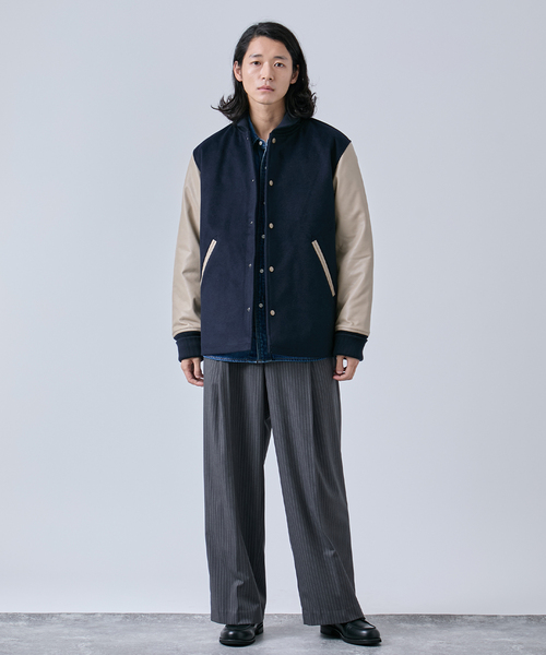 BC.STOCK バーシティージャケット　スタジャン　ウール　ベーセーストック タスマニアウール ウインドシャフト バーシティージャケット