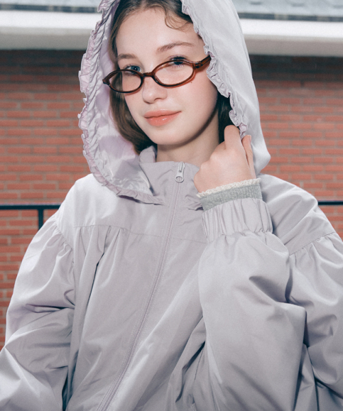 RONRON(ロンロン)の「PENDANT FRILL HOODIE WIND JUMPER GREY(ナイロンジャケット・レディース・その他・FREE)」の1枚目の写真