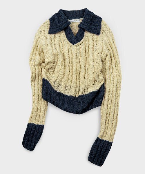 PLACE STUDIO（プレイススタジオ）の「ソフトブークルVネックケーブル配色ニットプルオーバースリーブ（ニット/セーター・レディース・ライトベージュ/アイボリー・FREE）」の3枚目の写真