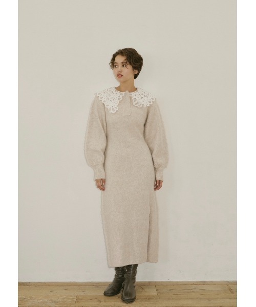 ノートルエモア lace design knit long one-piece ノートルエモアlace design knit long one-piece NOTRE emor lace