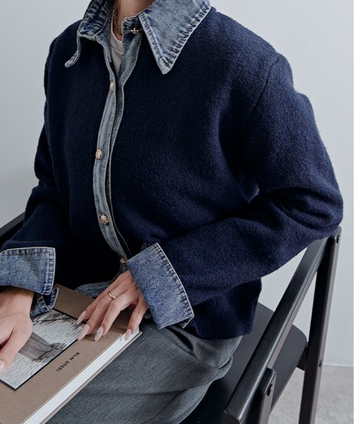 kirakiraShop(キラキラショップ)の「デニムライク ドッキング カーディガン(カーディガン/ボレロ・レディース・キャメル/杢グレー/オートミール/ネイビー/チャコール/ダークブラウン/ワイン・FREE)」の5枚目の写真