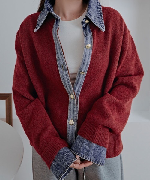 kirakiraShop(キラキラショップ)の「デニムライク ドッキング カーディガン(カーディガン/ボレロ・レディース・キャメル/杢グレー/オートミール/ネイビー/チャコール/ダークブラウン/ワイン・FREE)」の7枚目の写真
